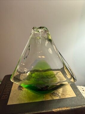 Sweden Handblown Clear and Green Glass Art Sculpture - Home Accent